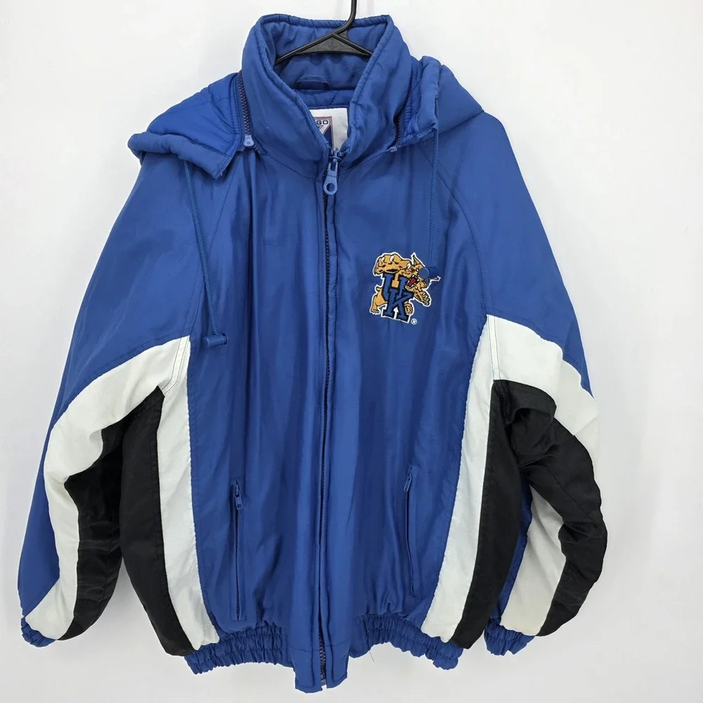 Vintage Logo‎ 7 Kentucky Wildcats Blue Puffer Full Zip Hooded Jacket Men's Sz L